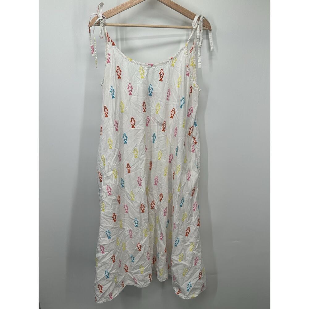Solid&Striped Medium Stella Embroidered Fish Midi Cover Up Dress Coastal White M